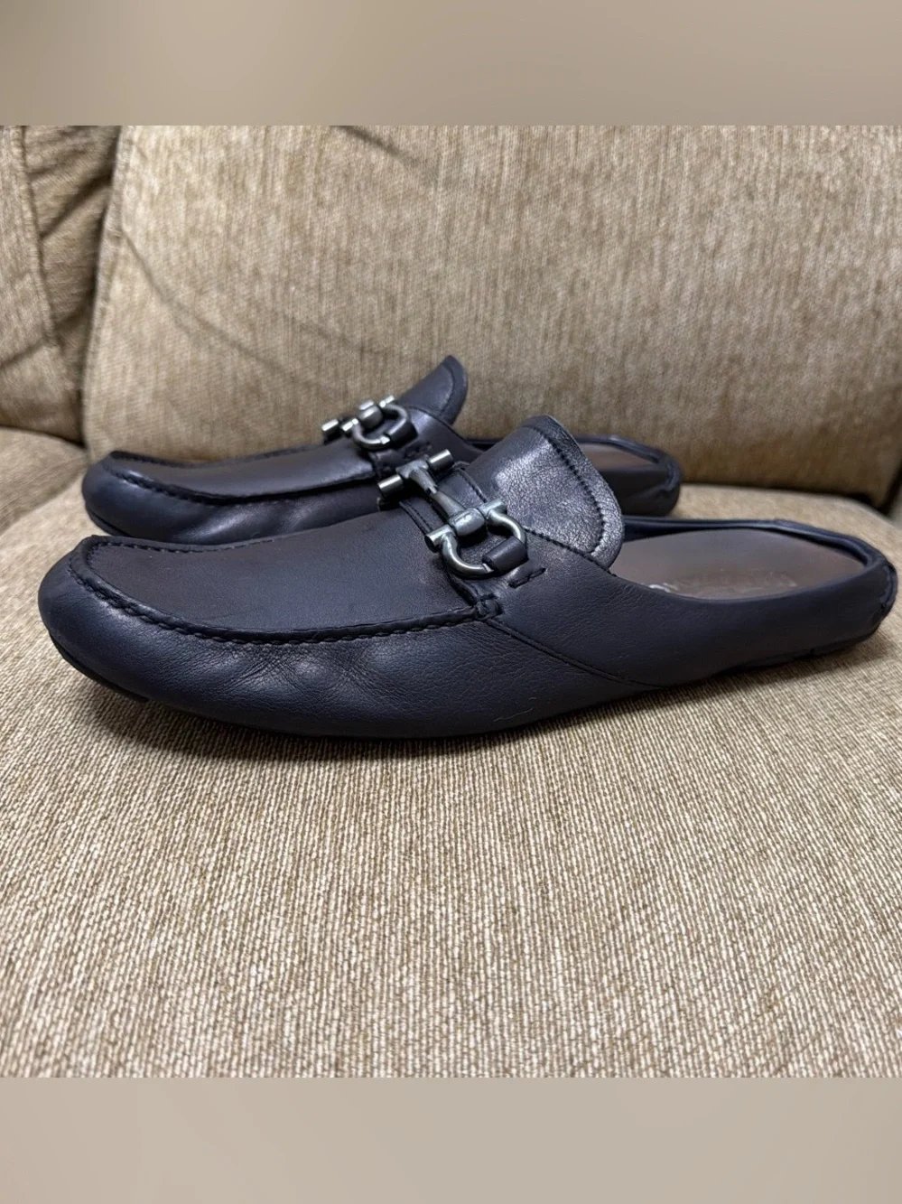 Salvatore Ferragamo Men's Black Leather, Iconic Gancini HardwareSlip-On Mules 11